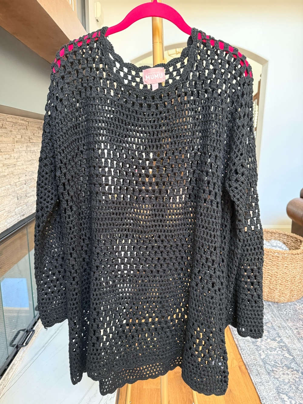 EUC Show Me Your MuMu Crocheted Paula Pullover Medium Black